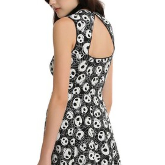 NBC Jack Skellington Spiderwebs Open Back Emo Goth Skater Dress Medium POCKETS - Picture 2 of 5